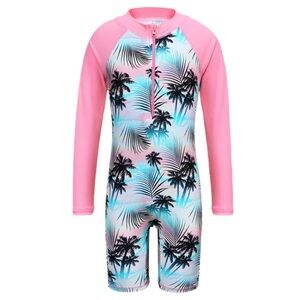 Pink and Blue Palm Tree Rashguard Swim Shirt